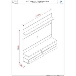 Painel Bancada Suspensa Lana 160cm para TV até 60 Polegadas - Madetec - Fendi/Naturale - 3