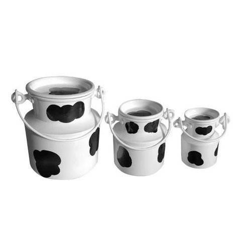 Kit 3 Leiteiras Malhadas Tamanhos P M G , Vaquinha , Latão , Fazenda