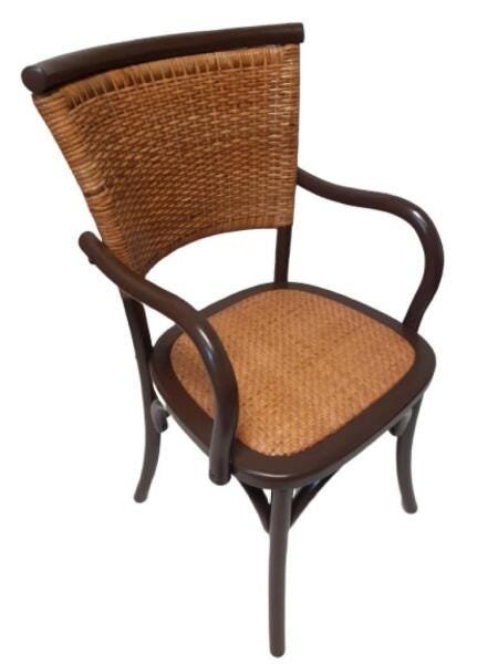 Cadeira Paris com Encosto em Palha. com Braço. Assento em Rattan Natural. Cor Marrom - 1