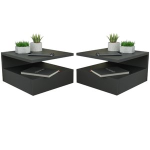 Kit 2 Mesa de cabeceira Com Gaveta e Prateleira Suspenso Branco