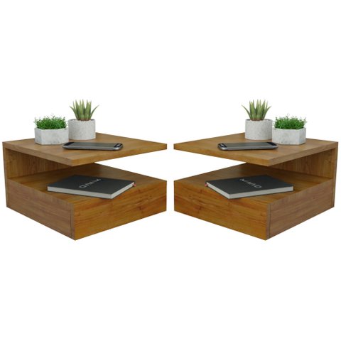 Kit 2 Mesa de Cabeceira com Gaveta e Prateleira Suspenso Imbuia