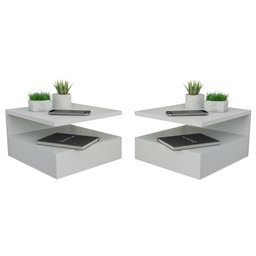 Kit 2 Mesa de Cabeceira com Gaveta e Prateleira Suspenso Branco - 1