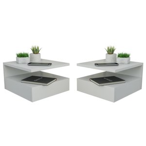 Kit 2 Mesa de Cabeceira com Gaveta e Prateleira Suspenso Branco