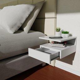 Kit 2 Mesa de Cabeceira com Gaveta e Prateleira Suspenso Branco - 4