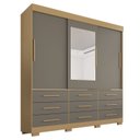 Ver imagem 3 de Guarda-Roupa com Pés e Espelho Casal 3 Portas 9 Gavetas Luana Cinza/Jequitibá/Granizo