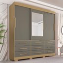 Ver imagem 1 de Guarda-Roupa Casal 3 Portas 9 Gavetas com Espelho e Pés Luana Cinza Jequitibá/Granizo