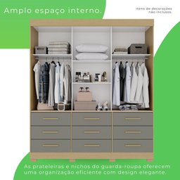 Guarda-roupa com Pés e Espelho Casal 3 Portas 9 Gavetas Luana - 5 Guarda-roupa com Pés e Espelho Casal 3 Portas 9 Gavetas Luana - 5