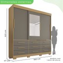 Ver imagem 4 de Guarda-Roupa Casal 3 Portas 9 Gavetas com Espelho e Pés Luana Cinza Jequitibá/Granizo