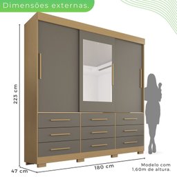Guarda-roupa com Pés e Espelho Casal 3 Portas 9 Gavetas Luana - 4 Guarda-roupa com Pés e Espelho Casal 3 Portas 9 Gavetas Luana - 4