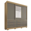 Ver imagem 3 de Guarda-Roupa Casal 3 Portas 9 Gavetas com Espelho e Pés Luana Cinza Jequitibá/Granizo