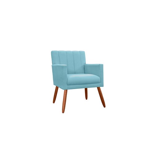 Poltrona Decorativa Cecília Suede Azul Tifany Pés Madeira Ms Decor