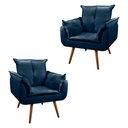 Ver imagem 1 de Kit 2 Poltronas Cadeira Decorativa Sala de Estar Opala Pés Palito - Veludo Azul Marinho