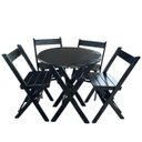 Ver imagem 1 de Conjunto Mesa Redondo 70cm Dobrável com 4 Cadeiras em Madeira Maciça - Preto