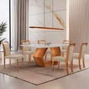 Ver imagem 1 de Mesa Ane 180 Tampo com Vidro Laqueado com 6 Cadeiras Livia Linho Premuim Imbuia Natural Off White