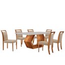 Ver imagem 2 de Mesa Ane 180 Tampo com Vidro Laqueado com 6 Cadeiras Livia Linho Premuim Imbuia Natural Off White