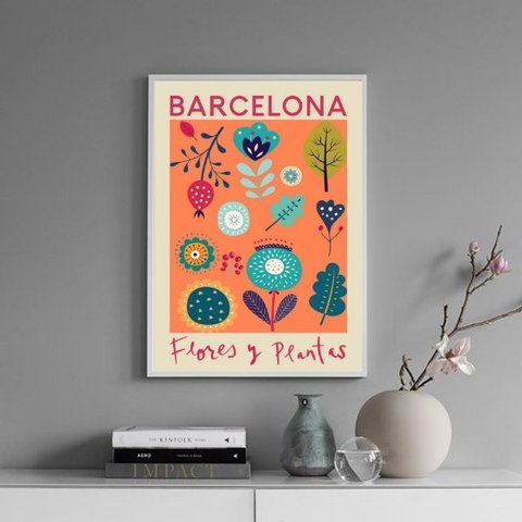 Quadro Poster Flores e Plantas - Barcelona 45x34cm:madeira Branca
