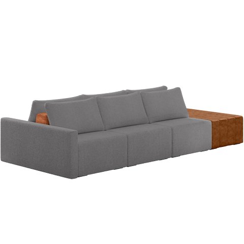 Sofá Ilha Modular para Sala 342cm com Puff Dublin K01 Bouclê Cinza Sintético Caramelo - Lyam Decor