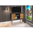 Ver imagem 1 de Rack / Bancada Vie Modelo Retrô para Tv até 40'' 2 Portas Cor Preto / Ripado 3d Romar