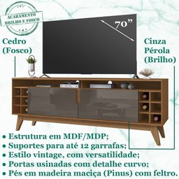 Rack Sala TV 70 Pol Com Adega 160 cm 011078 Cedro Cinza Perola DCASA - 3