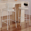 Ver imagem 5 de Banqueta Alta Bar Cozinha Sala de Jantar Aço Branco Kaira C01 Linho Areia Courino Preto - Lyam