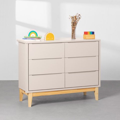 Cômoda Theo 6 Gavetas com Pés Square Natural - Areia Abra Casa