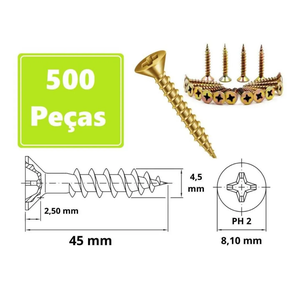 Parafuso para Madeira Chipboard Chata Phillips 4,5 X 45 - Caixa 500 Peças