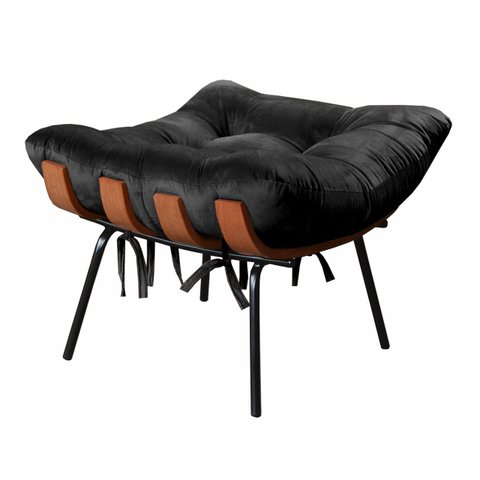 Puff Costela Base Fixa para Sala de Estar, Quarto - Suede Preto