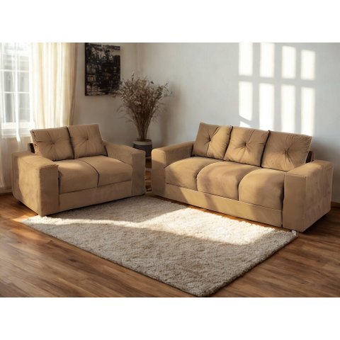 Sofa 3 e 2 Lugares Civic Bom Descanso Veludinho Bege