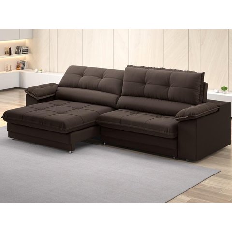 Sofá com Carregador USB Retrátil Reclinável Montreal 2,90m Velosuede Chocolate - NETSOFAS
