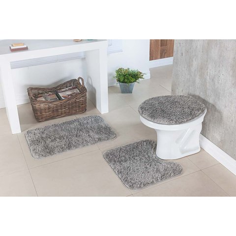Jogo de Tapete Banheiro 3 Peças Antiderrapante Classic Cinza