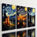Ver imagem 1 de Kit 3 Quadro Decorativo Gatos Van Gogh Arte Noite Estrelada Qualidade Premium Moderno 40x28cm
