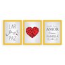 Kit 3 Quadros Decorativos Frases Amor Paz Família - Amarela - 1