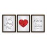 Kit 3 Quadros Decorativos Frases Amor Paz Família - Natural - 1