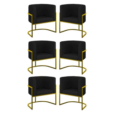 Kit 6 Cadeiras Poltrona Lua Corino Sala Quarto Gold Balaqui Cor:preto