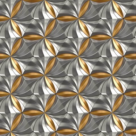 Papel de Parede Hexagonal 3d Cinza e Ouro - 2,5x0,5m