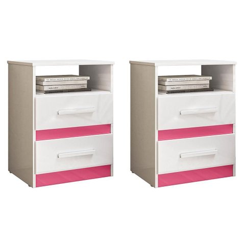 Kit 2 Mesas de Cabeceira Apolo 2 Gavetas Flex Branco/rosa - Moval