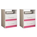 Ver imagem 1 de Kit 2 Mesas de Cabeceira Apolo 2 Gavetas Flex Branco/rosa - Moval