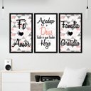 Ver imagem 2 de Kit 3 Quadros Decorativos Grandes Frase Deus Família Gratidão
