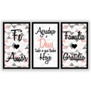 Ver imagem 1 de Kit 3 Quadros Decorativos Grandes Frase Deus Família Gratidão