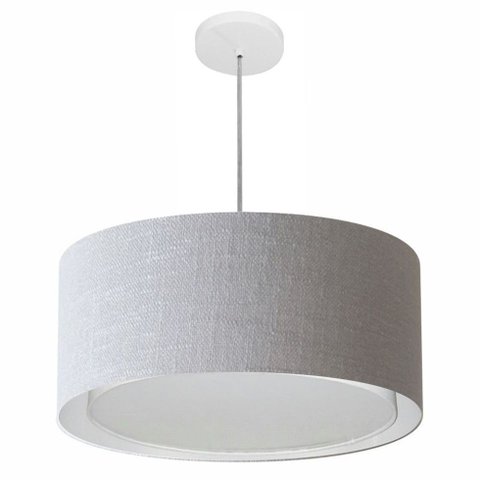 Lustre Pendente Cilíndrico Duplo Vivare Md-4294 Cúpula em Tecido 50x25cm - Bivolt - Rustico Cinza - 