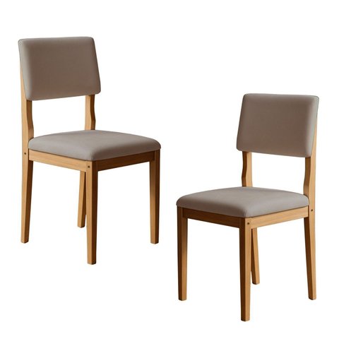 Kit 2 Cadeiras para Sala de Jantar com Pés em Madeira Maciça Carol Bege/Cinamomo/Veludo