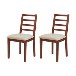Kit 2 Cadeiras de Jantar em Madeira Maciça Aline Estofado Linho Creme - Imbuia - 3