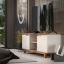 Ver imagem 4 de Rack Off White P/ Tv 32 À 55 Polegadas Bancada Luxuosa Moderna com Pés Madeira Retrô Cor Off White/f
