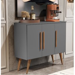 Aparador Balcão Buffet Decoração 3 Portas Pés Madeira Cinza - 1 Aparador Balcão Buffet Decoração 3 Portas Pés Madeira Cinza - 1