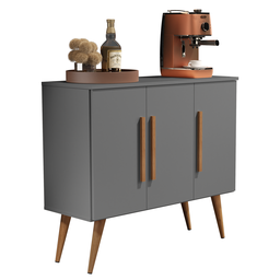 Aparador Balcão Buffet Decoração 3 Portas Pés Madeira Cinza - 2 Aparador Balcão Buffet Decoração 3 Portas Pés Madeira Cinza - 2