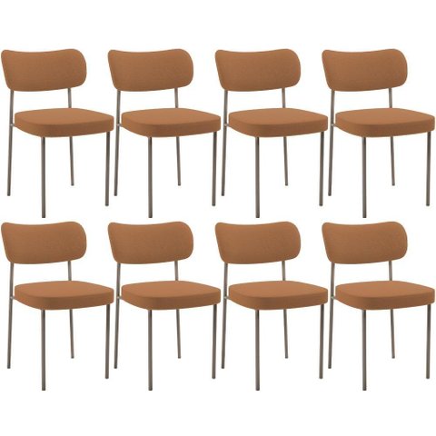 Kit 08 Cadeiras Estofadas para Sala de Jantar Melina Base Arena L02 Bouclê Terracota - Lyam Decor
