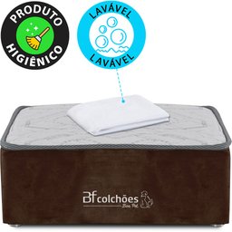 Cama Box Caminha para Cachorro e Gato Caminha em Suede Marrom + Lençol Impermeável Branco 60X60x24cm - 2