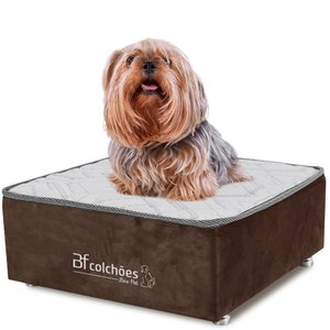Cama Box Caminha para Cachorro e Gato Caminha em Suede Marrom + Lençol Impermeável Branco 60X60x24cm