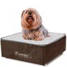 Cama Box Caminha para Cachorro e Gato Caminha em Suede Marrom + Lençol Impermeável Branco 60X60x24cm - 1