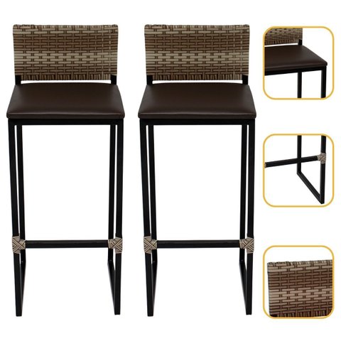 Kit 2 Banquetas Quadrada Junco Cappuccino para Balcão Ilha Cozinha Área Gourmet Bancada Piscina Bar